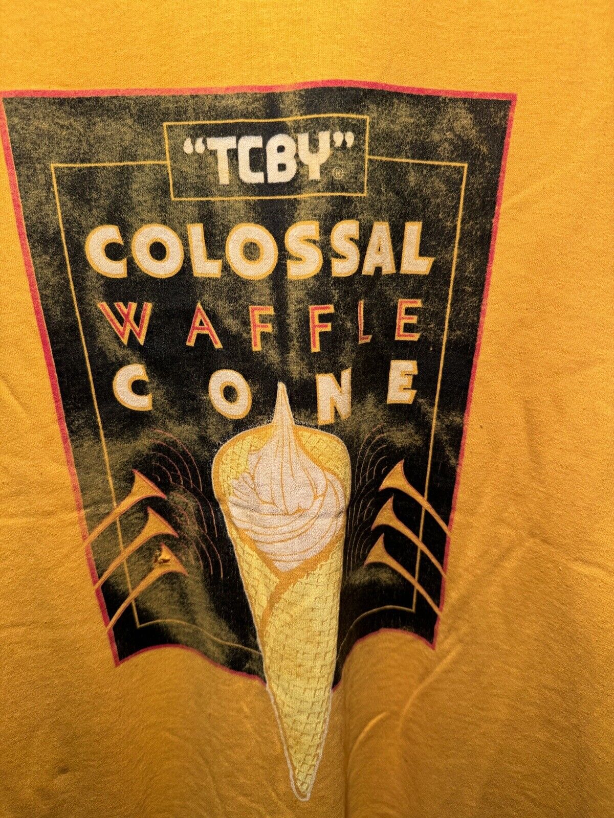 Vintage TCBY Ice Cream Waffle Cone T-Shirt Yellow Sz XL Screen Stars USA