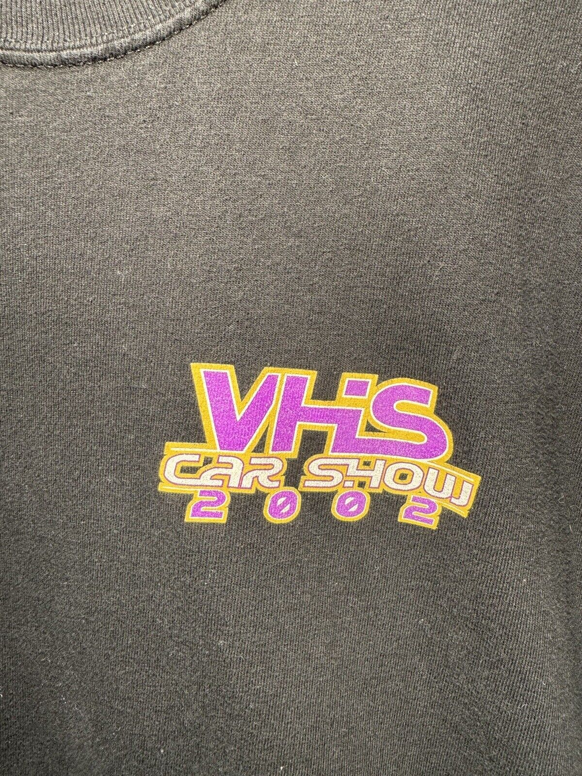 Vintage 2002 VHS Car Show T-Shirt Black Sz L Hanes Double Sided Car Tee 