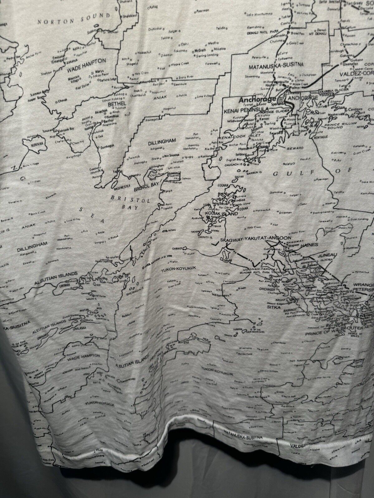 Vintage Alaska State Lakes Roads Highways Map AOP Shirt Size M White 