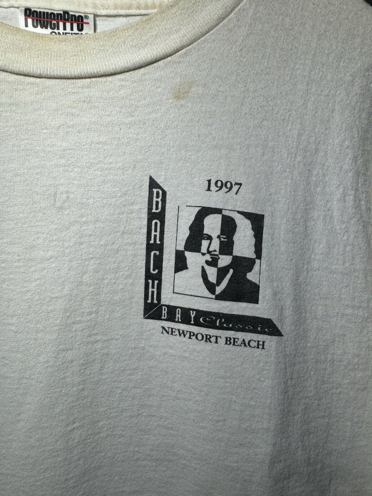 Vintage Bach Bay Classic T-Shirt Sz XL White Piano Music 1997 Newport Beach 