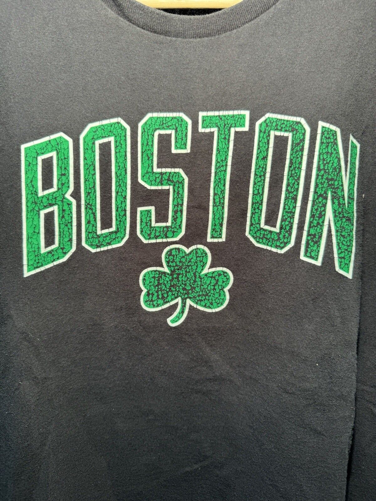 Vintage Boston T-Shirt Clover Graphic Black Tee Size L Pro Delta 