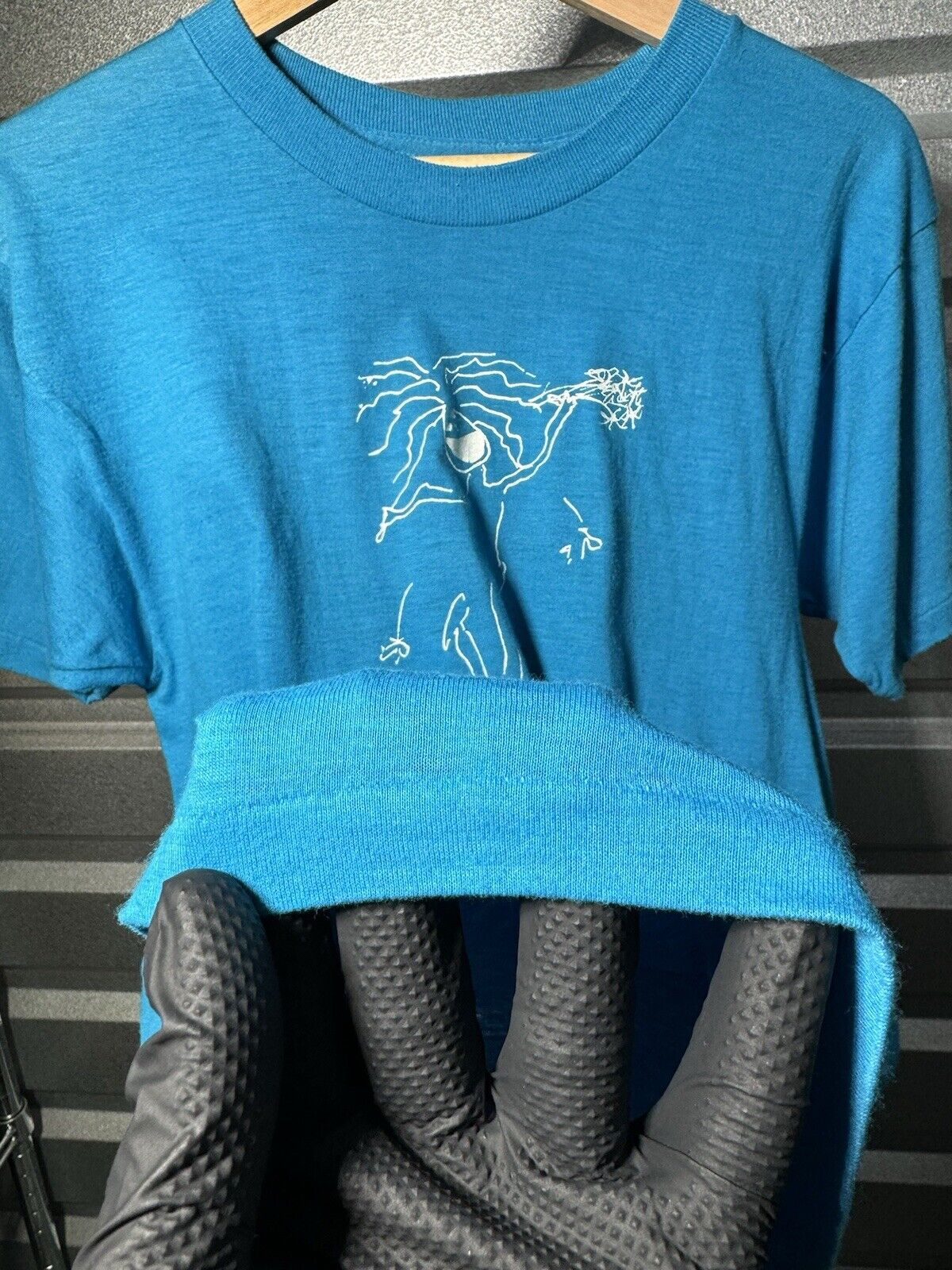 Vintage I Get My Drugs At Cosmos T Shirt Blue Sz L Made In USA 70s 