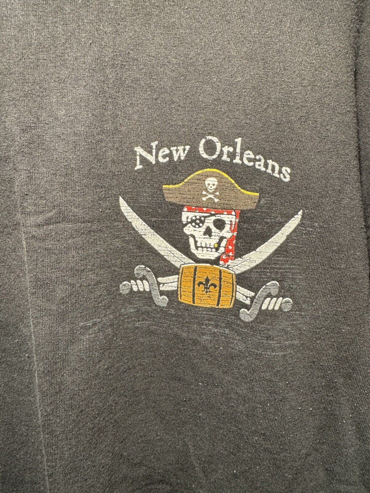 Vintage New Orleans Rum Runners T-Shirt Sz L Black Double Sided Skull USA