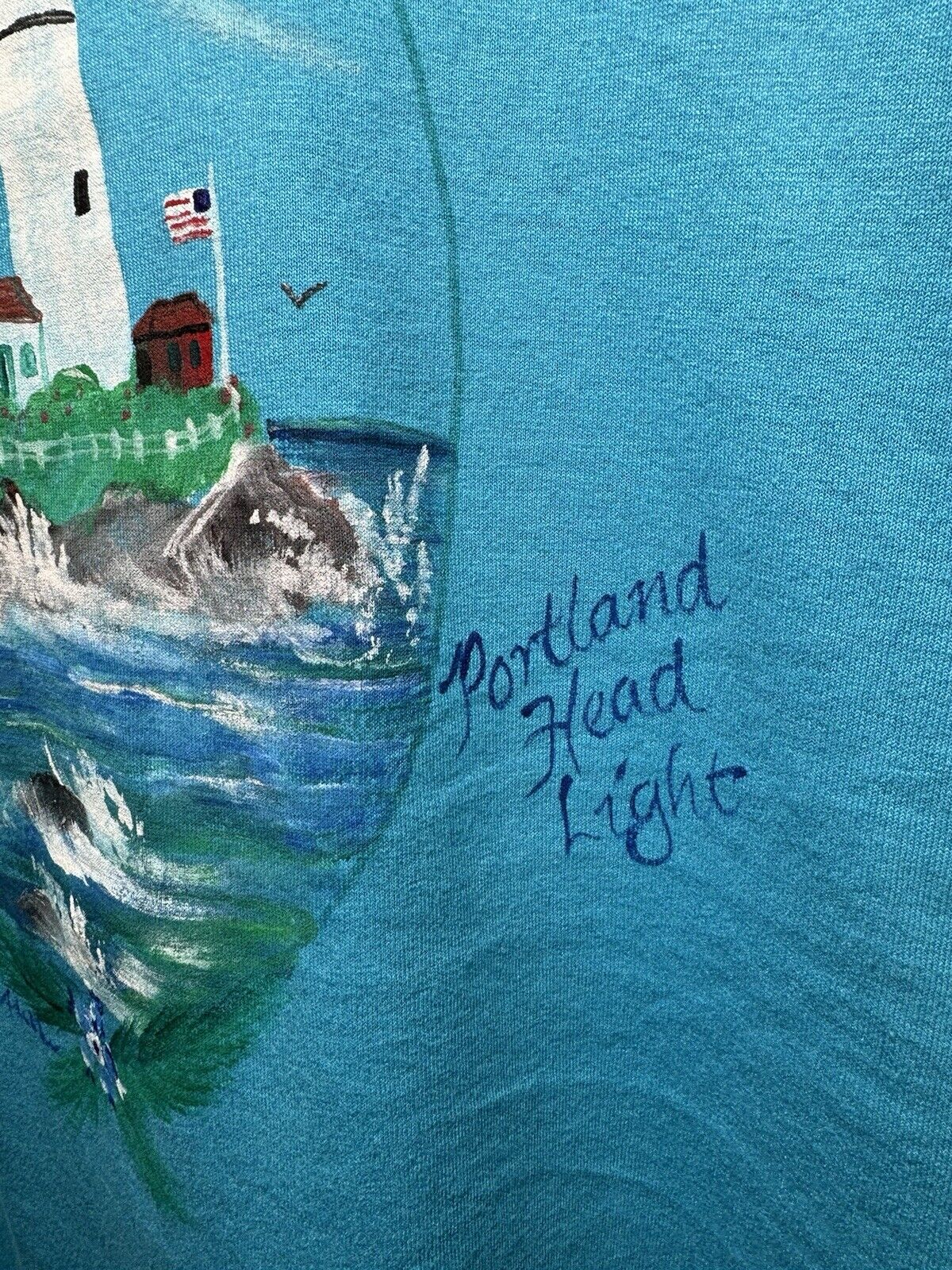 Vintage Portland Head Light Art T-Shirt Sz XL Blue FOTL USA Artist 