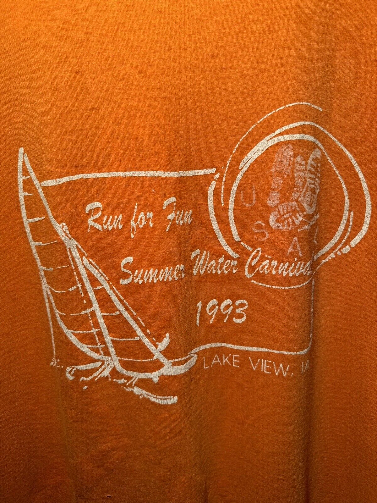 Vintage 80s Run For Fun Carnival T-Shirt M  Fruit Of The Loom USA Made Orange 