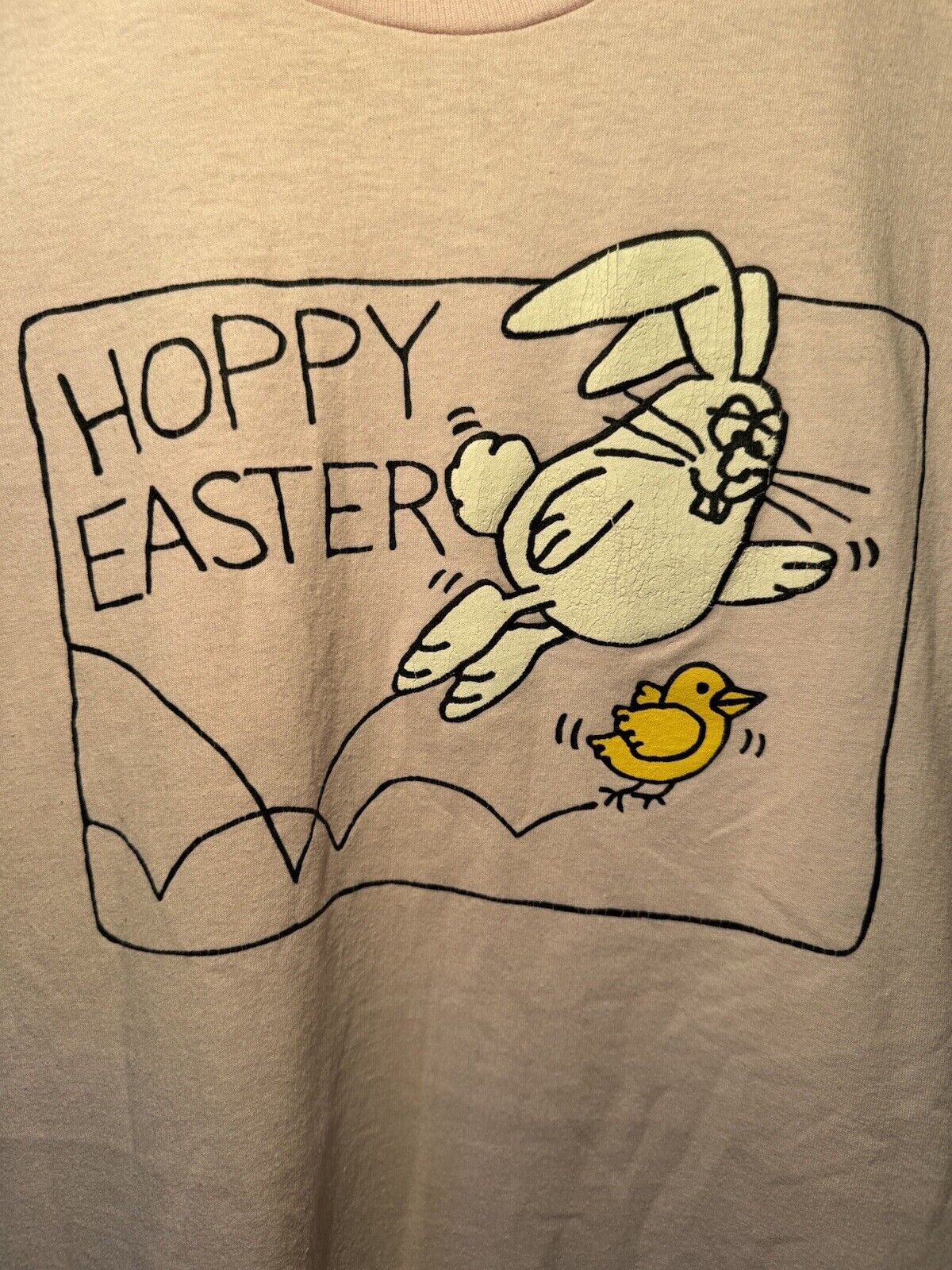 Vintage 80s Easter Bunny Cartoon Hoppy Easter  T-Shirt Sz M Pink USA Made RARE 