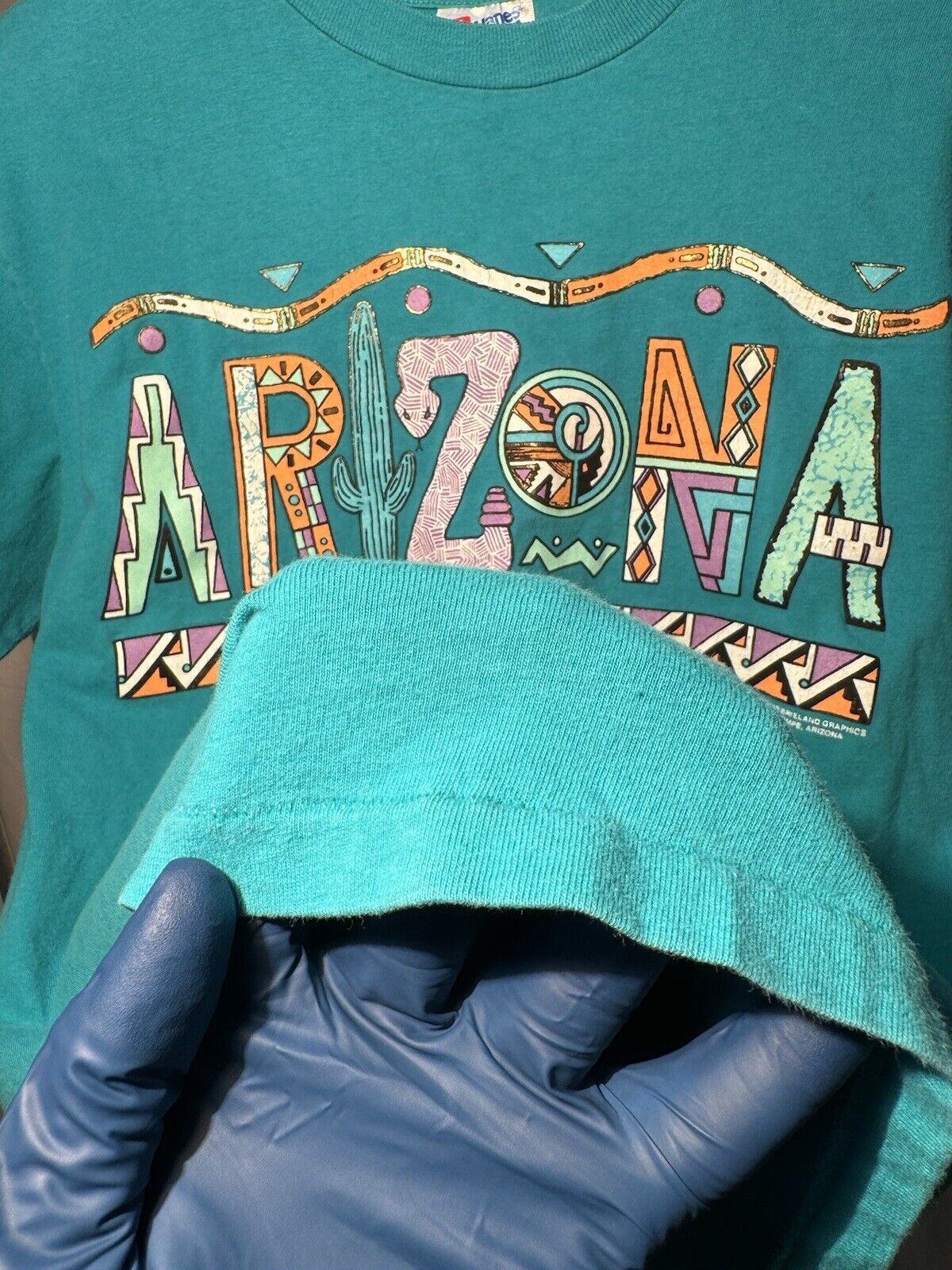 Vintage Arizona Spell-out Graphic Blue T-Shirt Sz M Hanes Single Stitch 