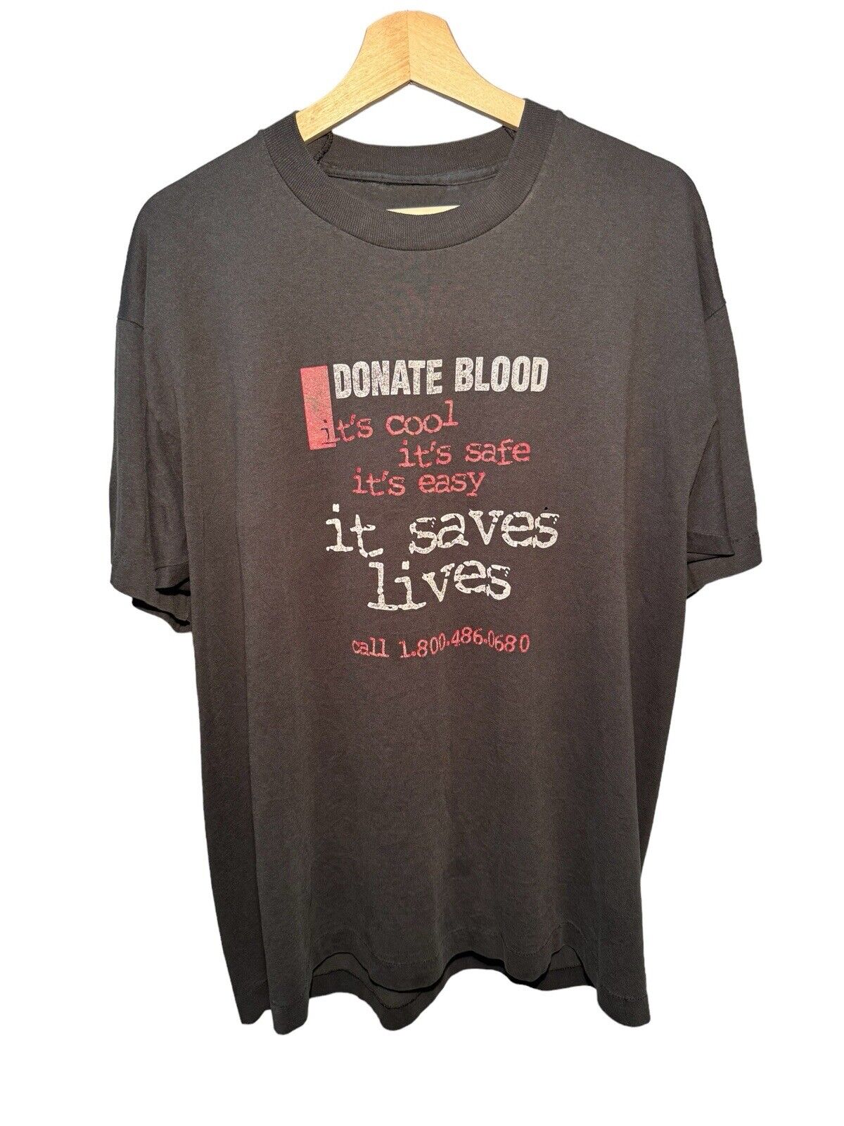 Vintage 80s 90s Donate Blood T-Shirt Size XL Black Single Stitch Tee 