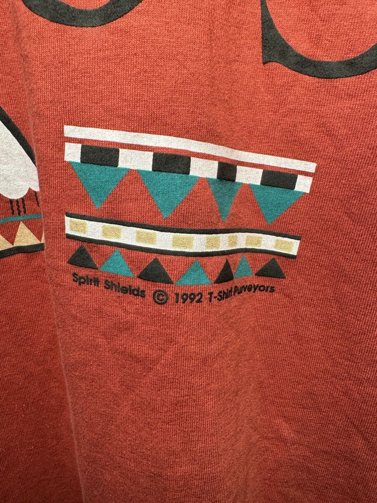 Vintage TAOS New Mexico Single Stitch T Shirt Made USA Sz XL Text Aztec Red 1992