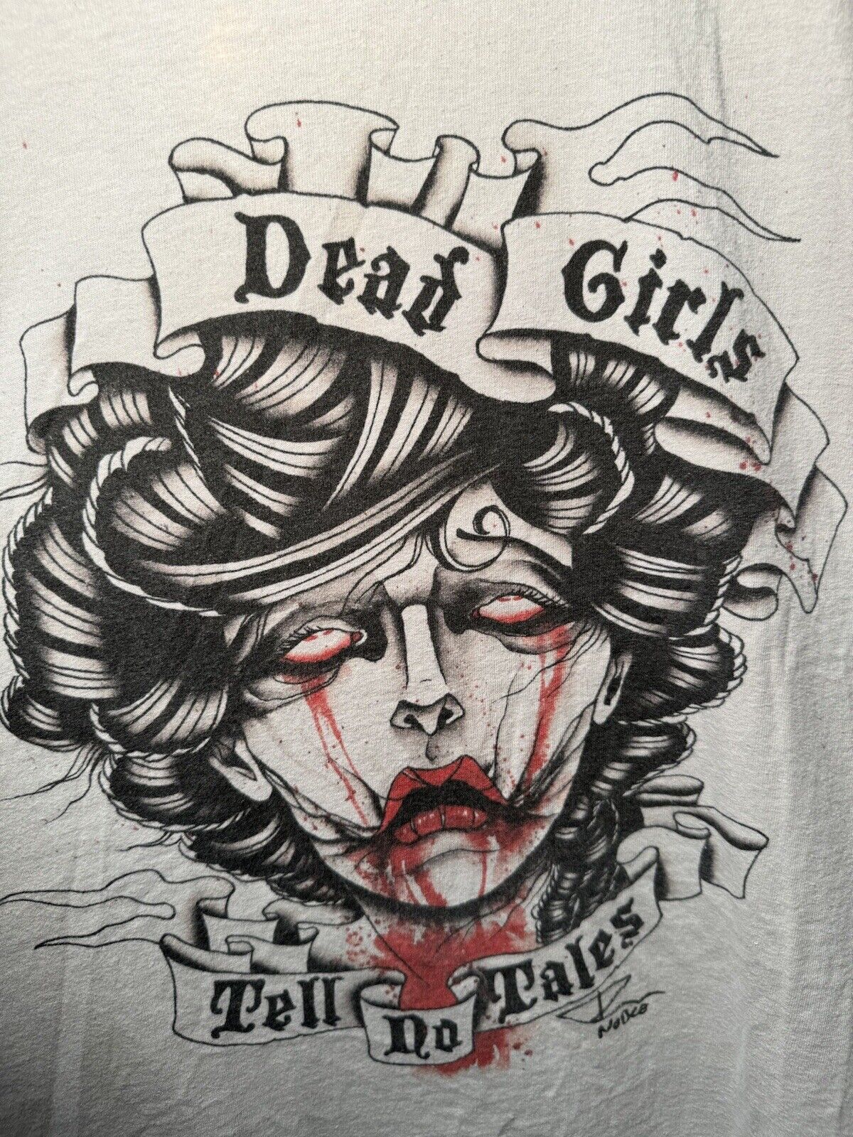 Vintage Dead Girls Tell No Tales T-Shirt Sz L Gray Horror Vulgar Graphic RARE 