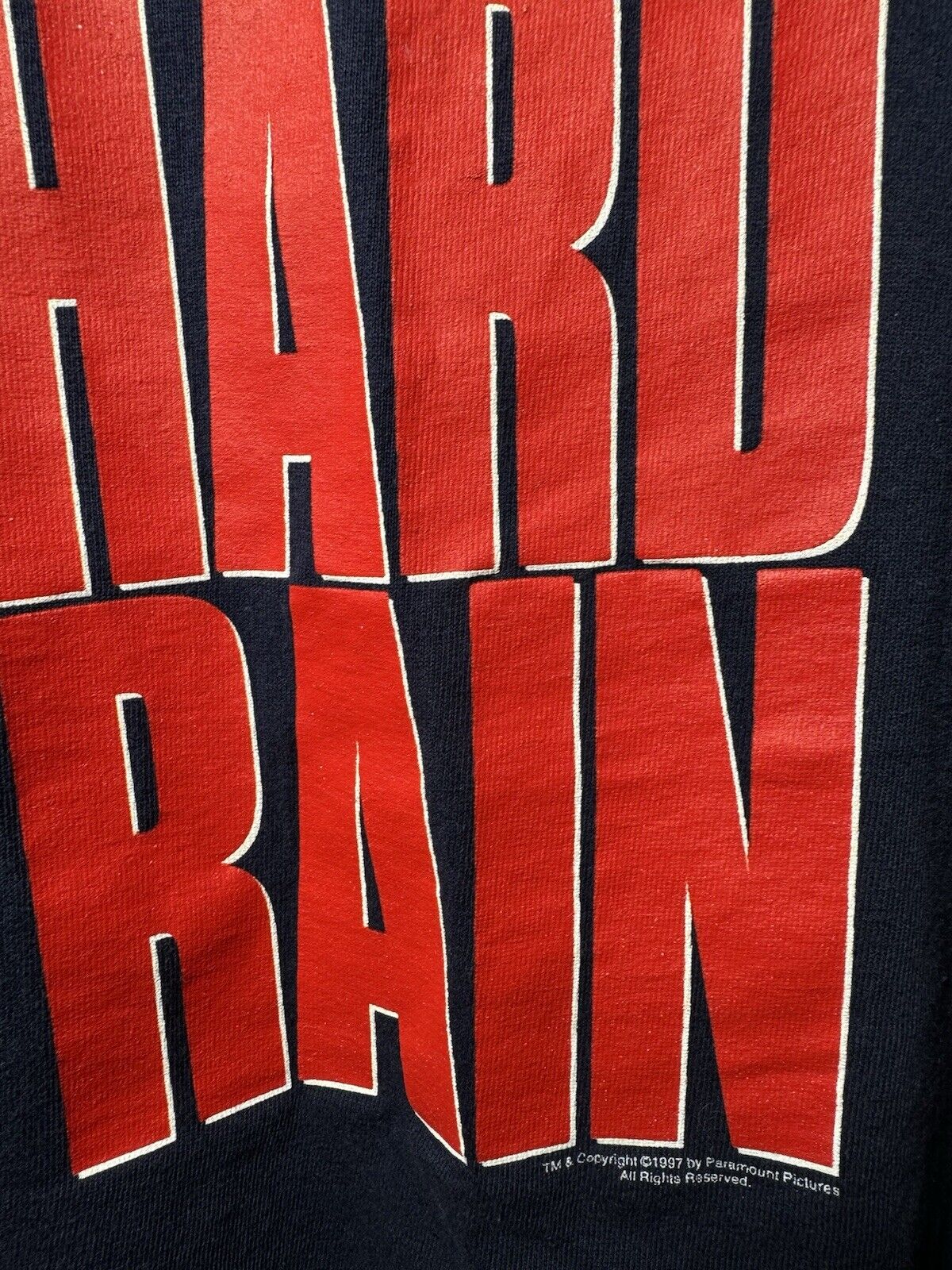 Vintage 1997 Hard Rain Movie Promo T-Shirt Paramount Blue Sz L All Sport