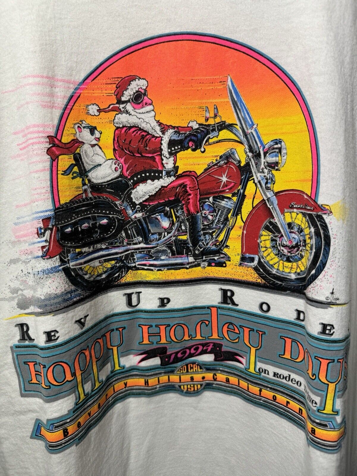 VTG 1994 HAPPY Harley Days Rodeo Dr T-shirt Christmas Santa Beverly Hills 3XL