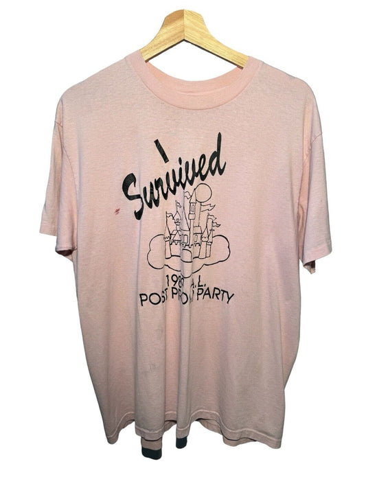 Vintage 1989 Pink I Survived Prom T-Shirt Stedman Sz XL Single Stitch 