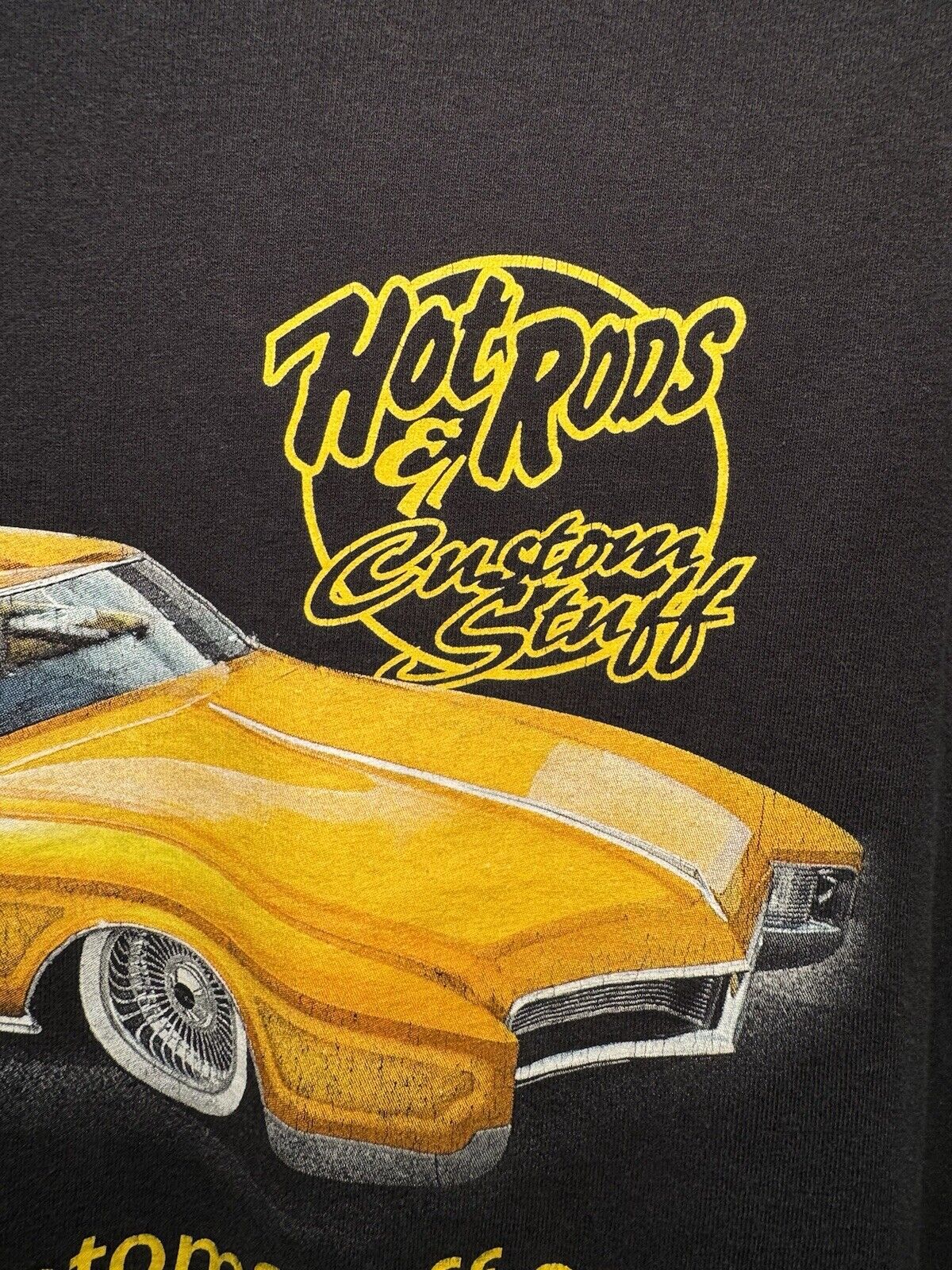 Vintage Hot Rod Custom Shop T-Shirt Sz L Black  Gildan Faded Double Sided 