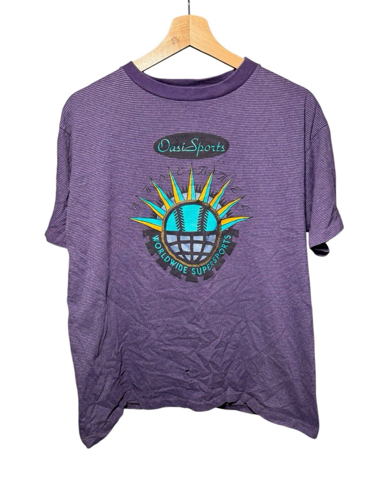 Vintage Worldwide Sports Baseball  Surf Odyssey T-Shirt Sz L Purple 