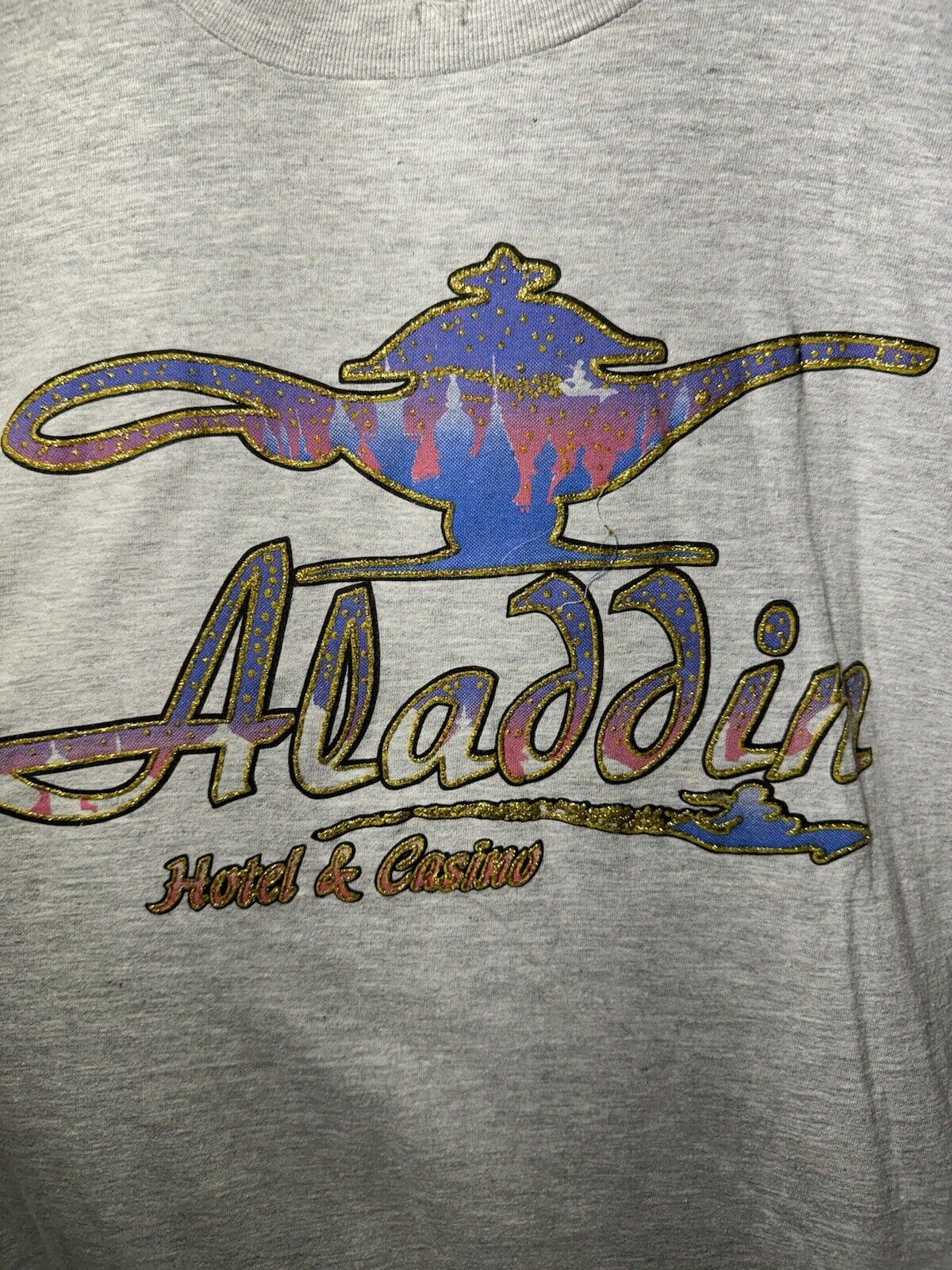 Vintage Aladdin Hotel Rare Single Stitch Puff Print Disney Shirt XL Gray 