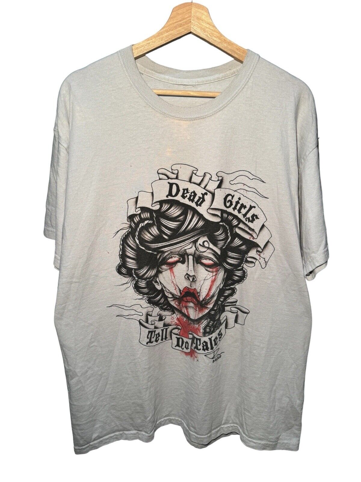 Vintage Dead Girls Tell No Tales T-Shirt Sz L Gray Horror Vulgar Graphic RARE 