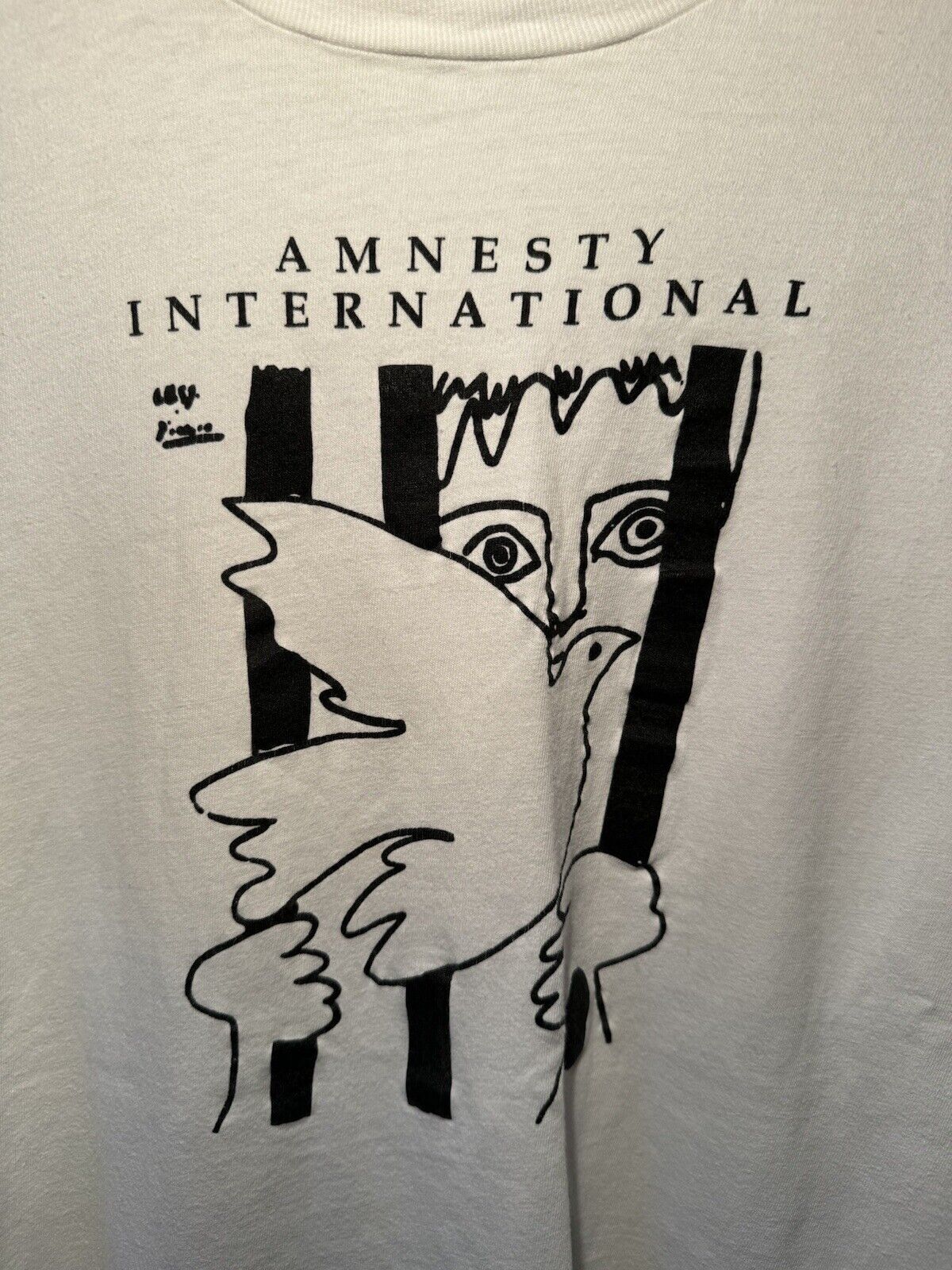 Vintage Amnesty International Conspiracy Of Hope Mens XL White Band Tee 80s