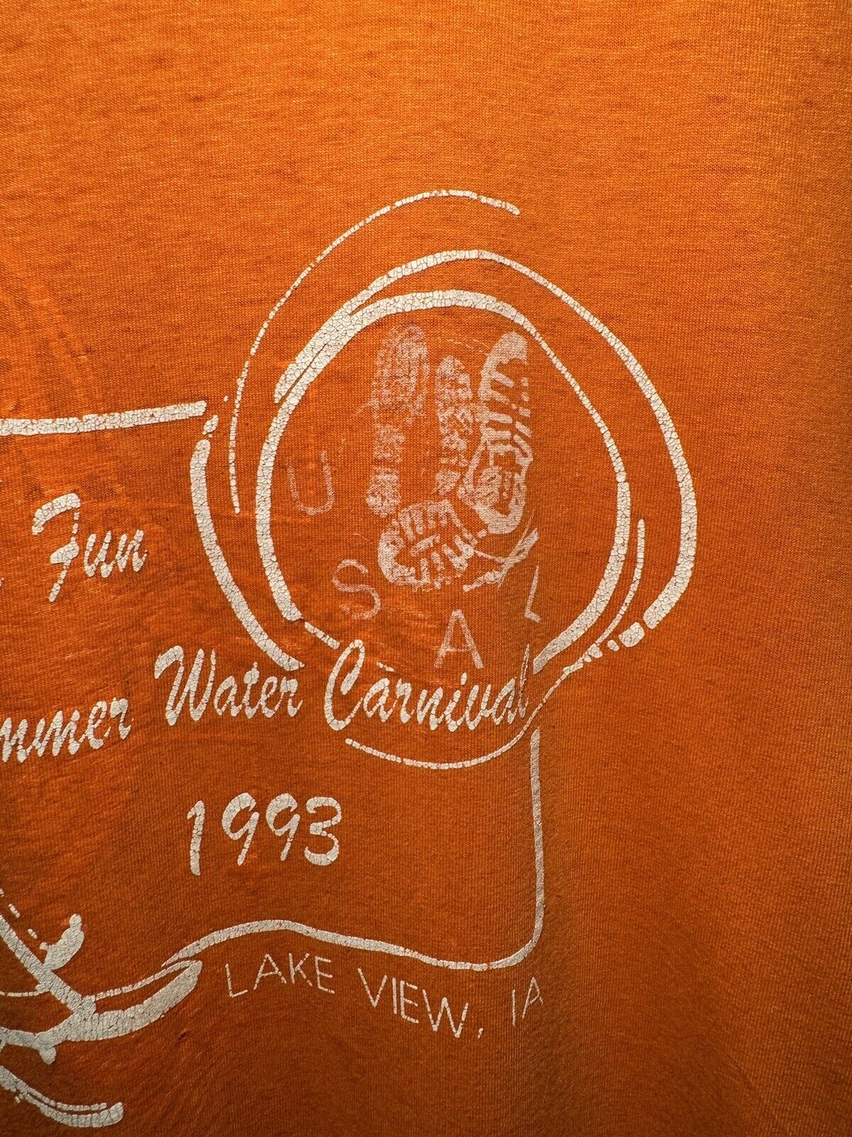 Vintage 80s Run For Fun Carnival T-Shirt M  Fruit Of The Loom USA Made Orange 