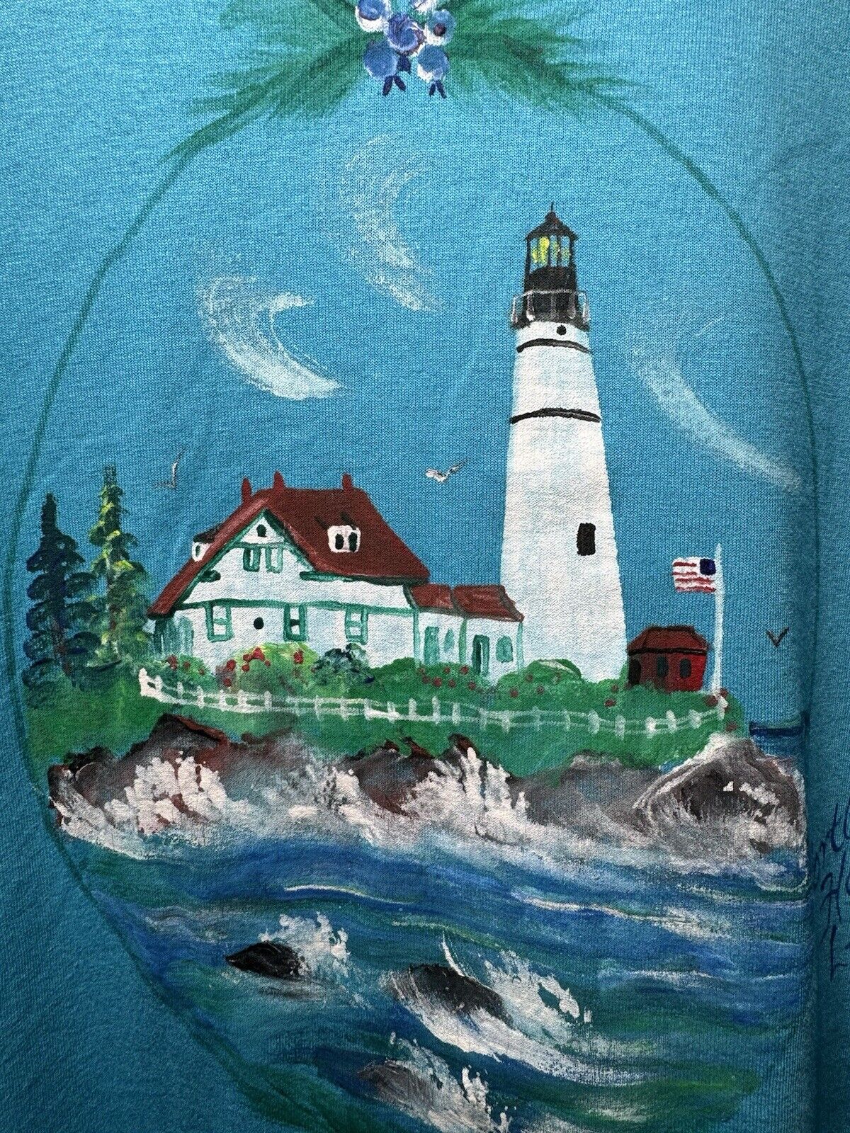 Vintage Portland Head Light Art T-Shirt Sz XL Blue FOTL USA Artist 