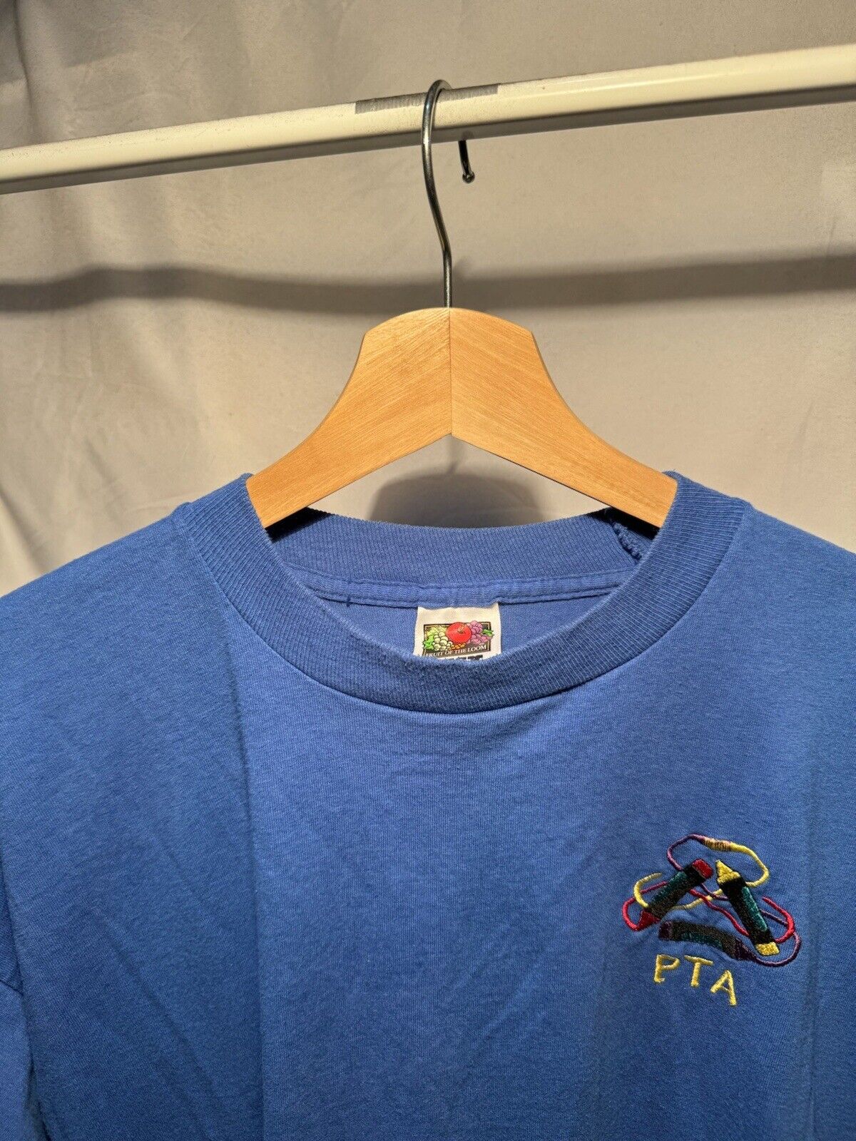 Vintage PTA Parent Teacher T-Shirt Sz XL Blue Single Stitch School Embroidered 