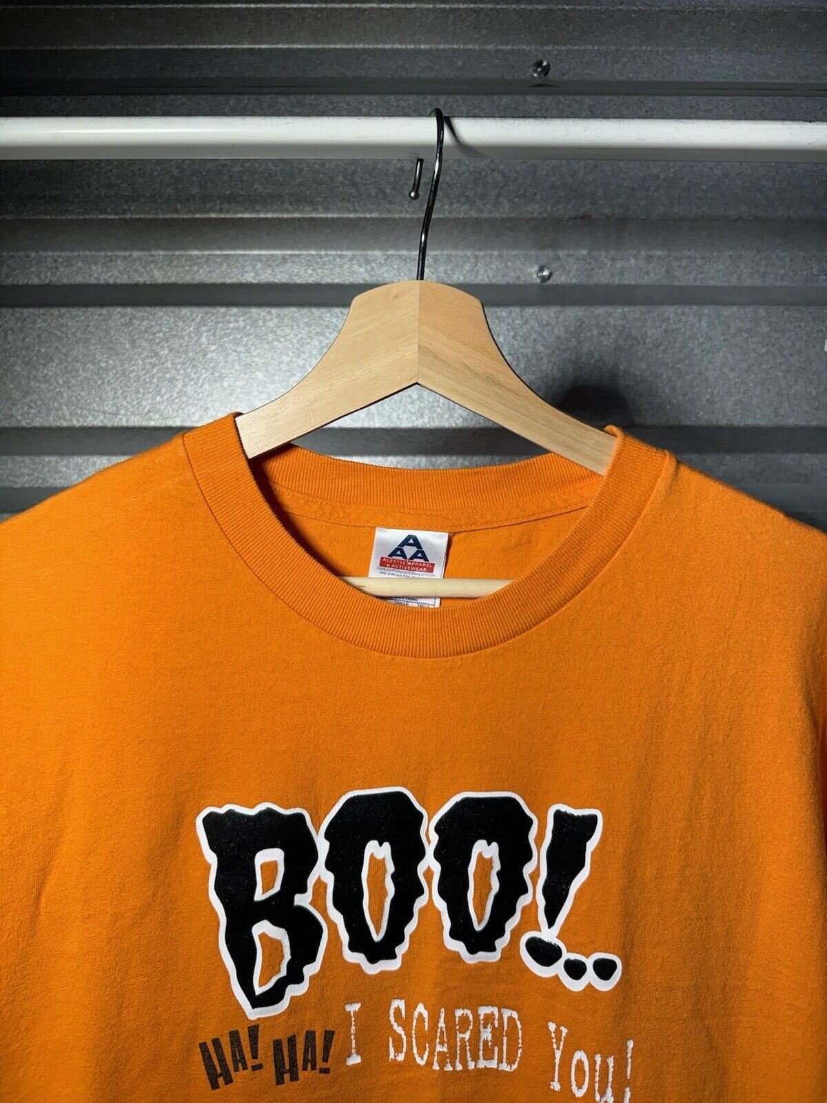 Vintage Boo I Scared You Halloween Spooky T-Shirt Orange Sz L AAA Tag