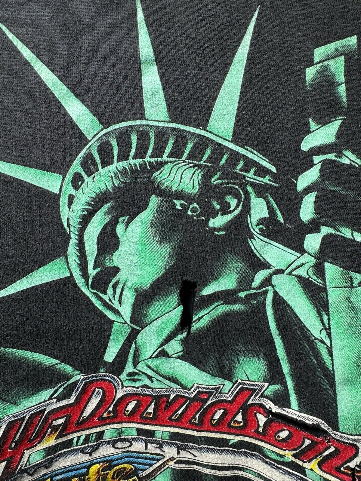 Vintage Harley Davidson NEW YORK Cafe Statue of Liberty T-Shirt Sz XL USA Holes