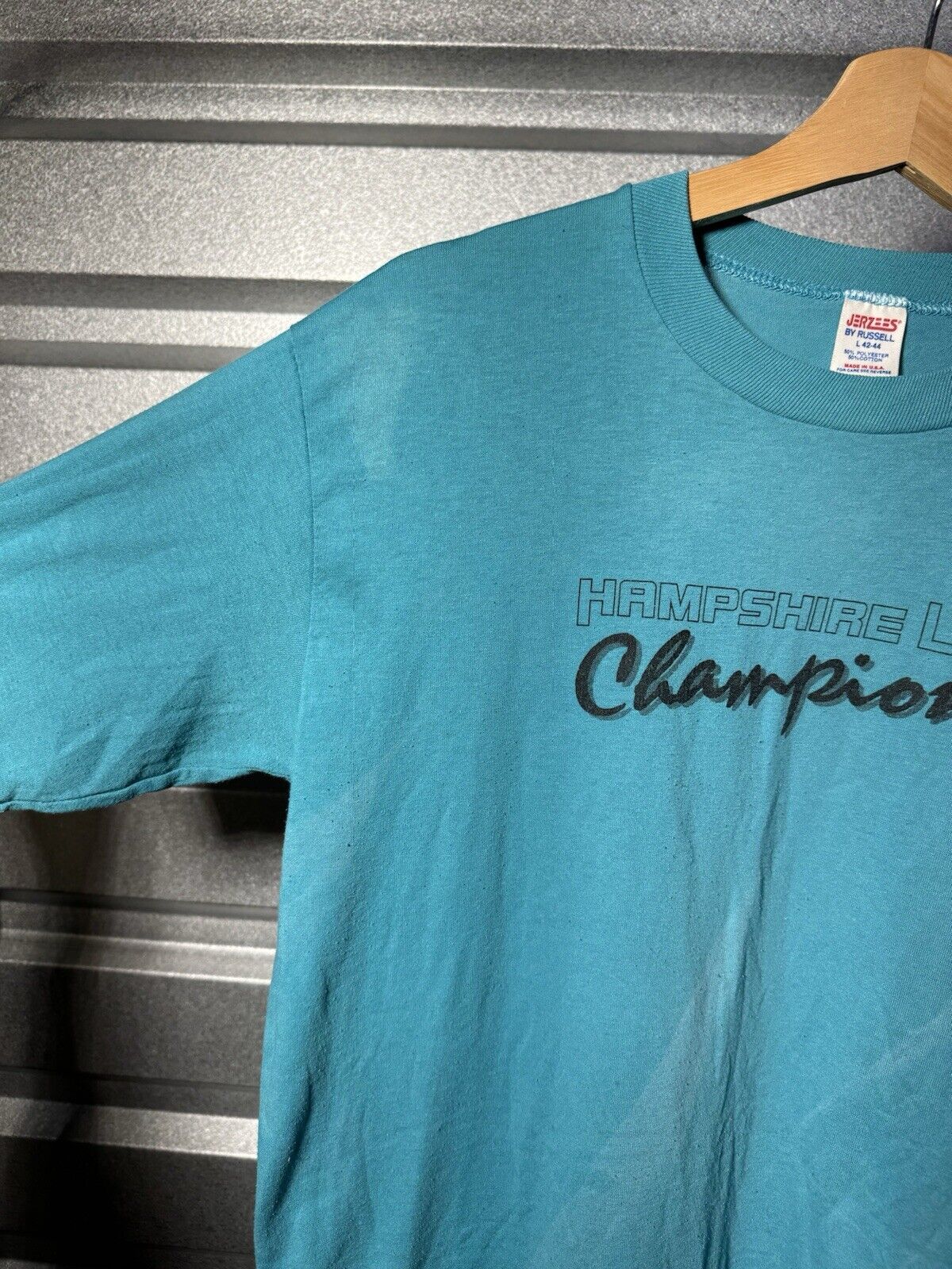 Vintage Hampshire Life Champions T-Shirt Blue Sz Large Jerzees Single Stitch 