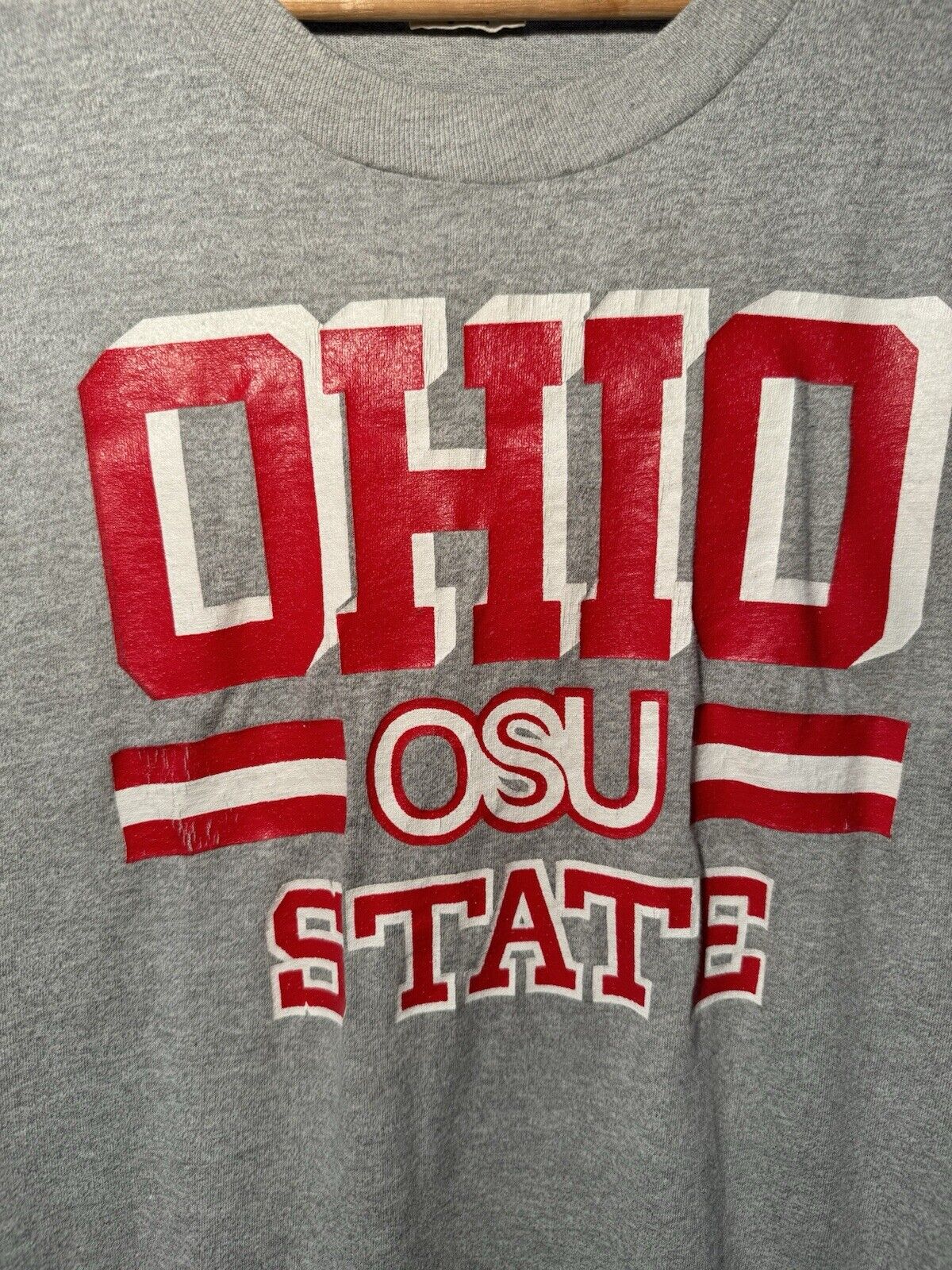 Vintage 80s Ohio State University T-Shirt Eastport Sz L Gray USA Made 