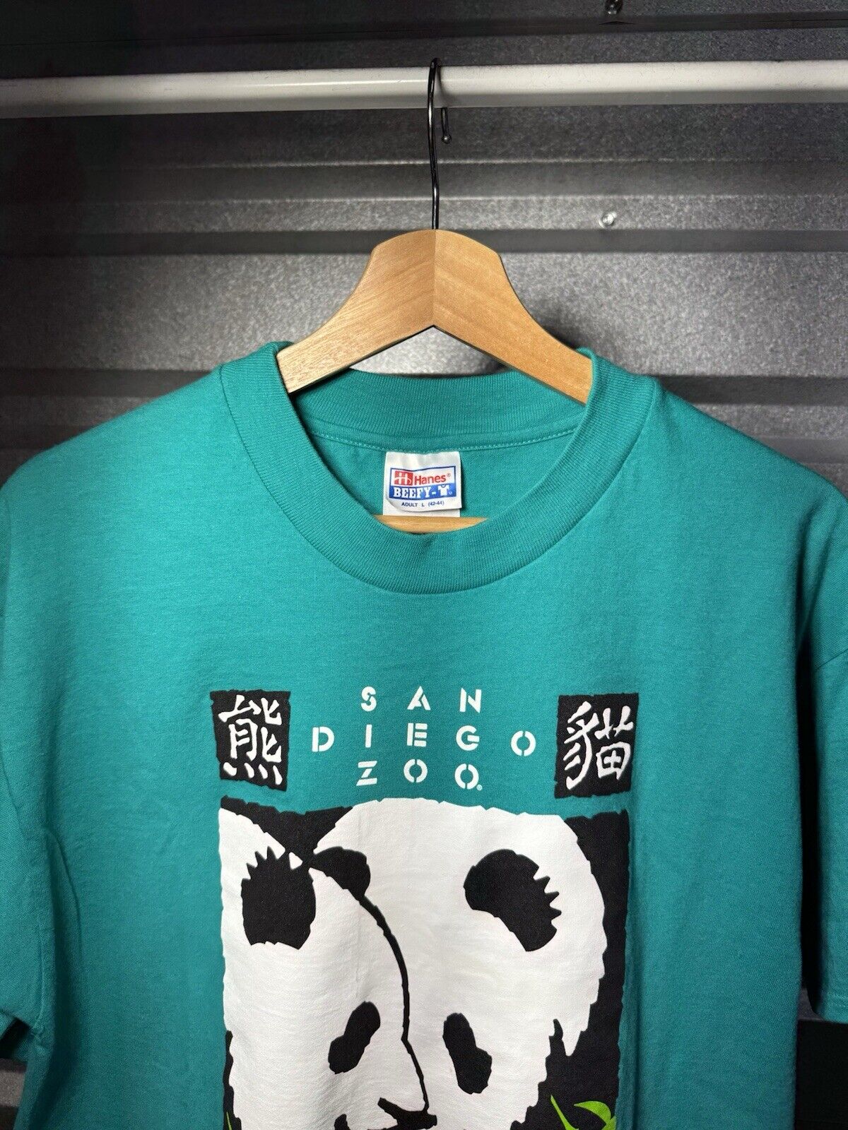 Vtg San Diego Zoo Giant Pandas Mens Teal T Shirt L Hanes Beefy 90s Tim Reamer