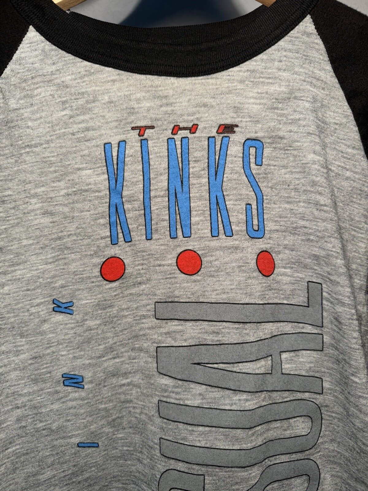 Vtg RARE The Kinks Think Visual World Tour 1987 3/4 Sleeve Baseball T-Shirt SZ L