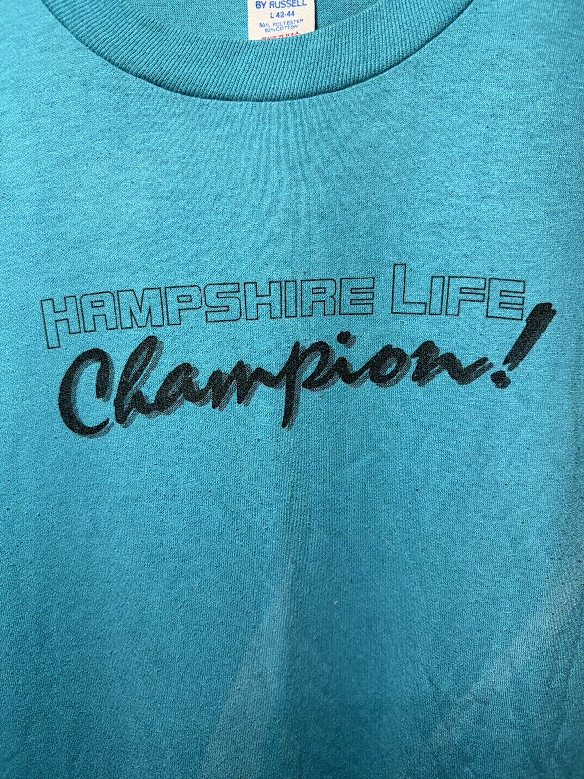 Vintage Hampshire Life Champions T-Shirt Blue Sz Large Jerzees Single Stitch 