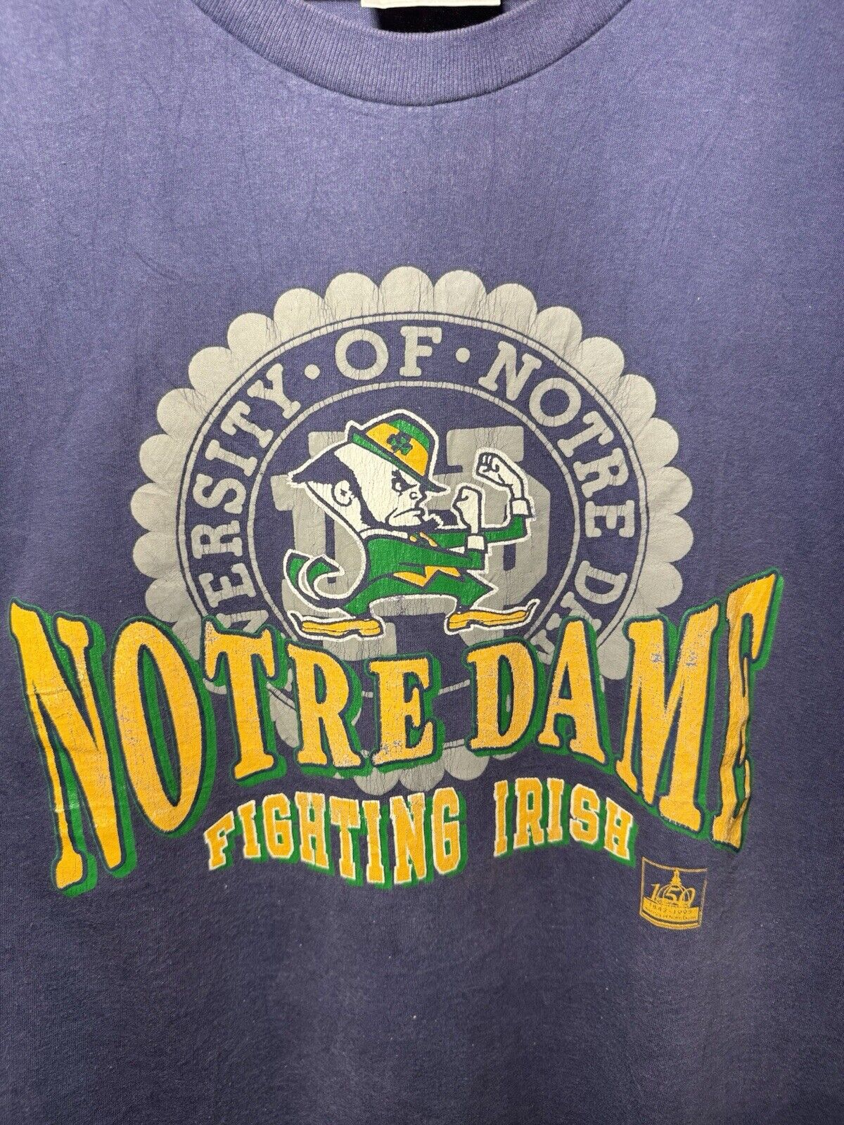 Vintage 90s Notre Dame Fighting Irish Navy Single Stitch Shirt Size XXL 