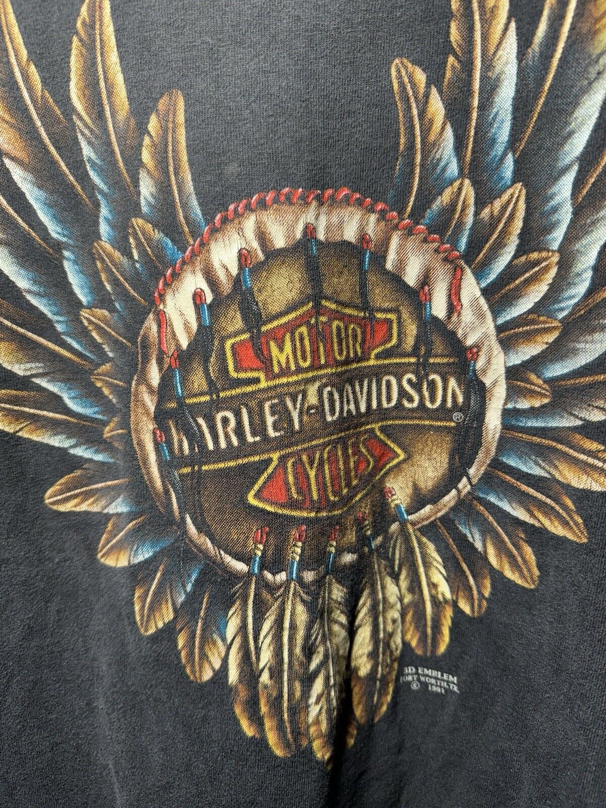 Vintage Harley Davidson 3D Emblem Native 1991 T-Shirt Size M Long Sleeve