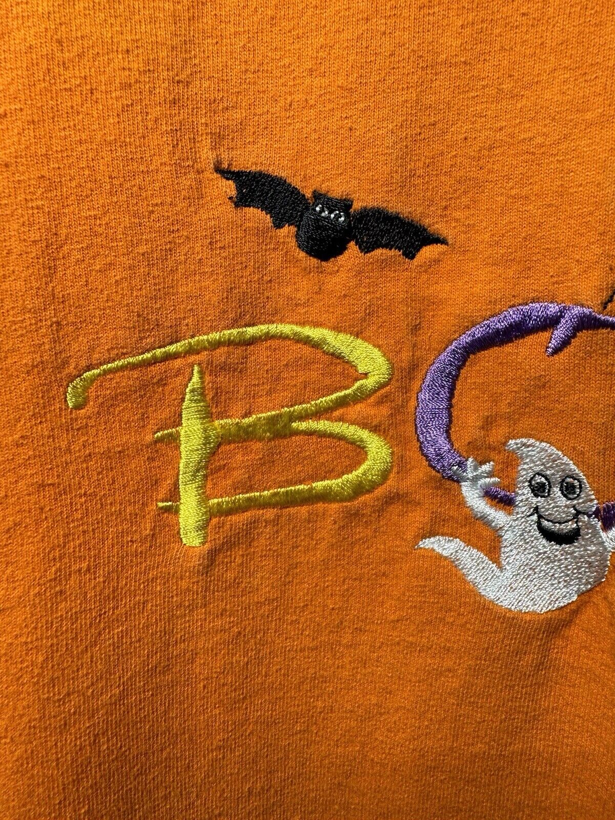 Vintage Halloween Boo Embroidered T-Shirt Orange Sz XL Murina Ghost 