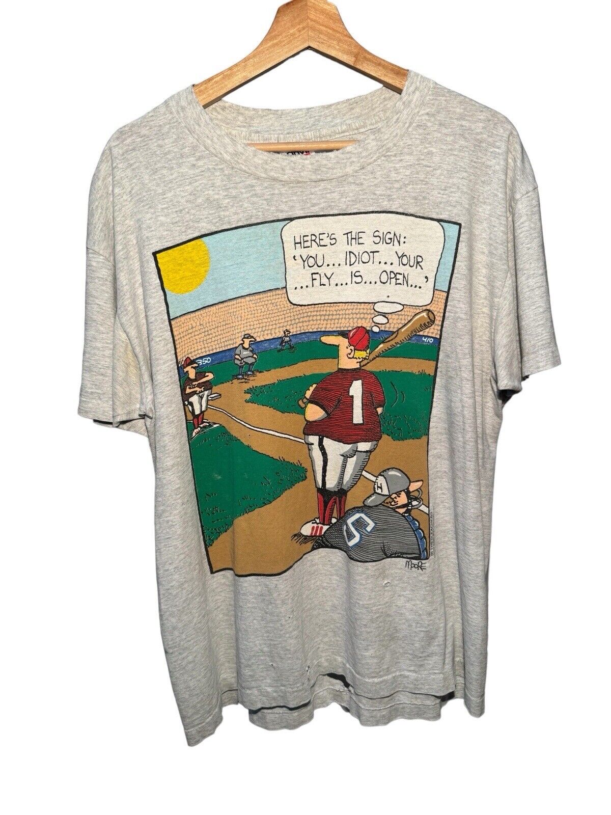 Vintage 1993 Baseball In The Bleachers Comic Strip T-Shirt Size L Gray 