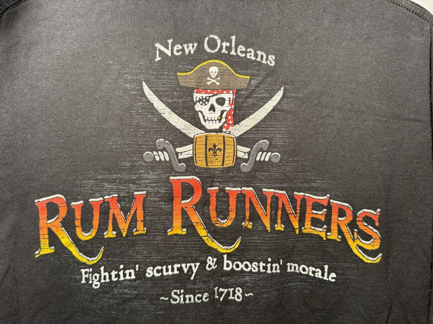 Vintage New Orleans Rum Runners T-Shirt Sz L Black Double Sided Skull USA