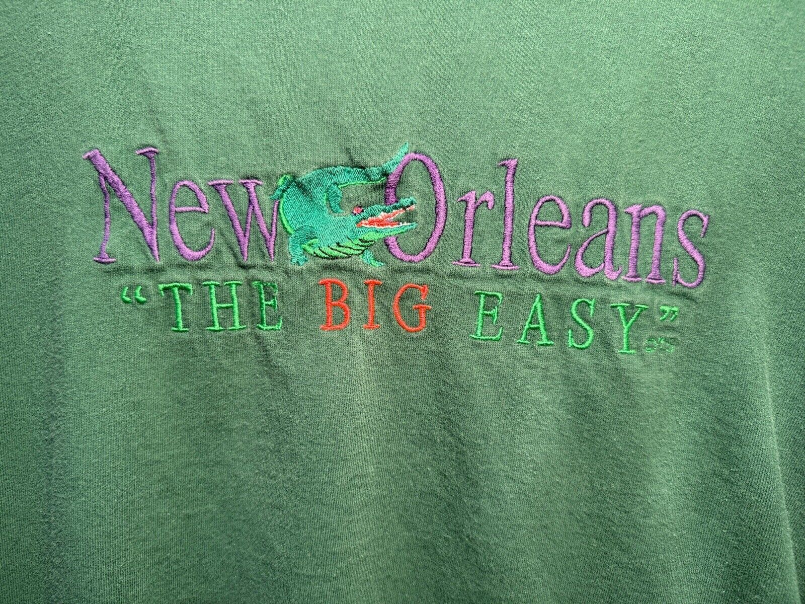 Vintage New Orleans Shirt Mens Large Green The Big Easy Embroidered Logo 90s Tee