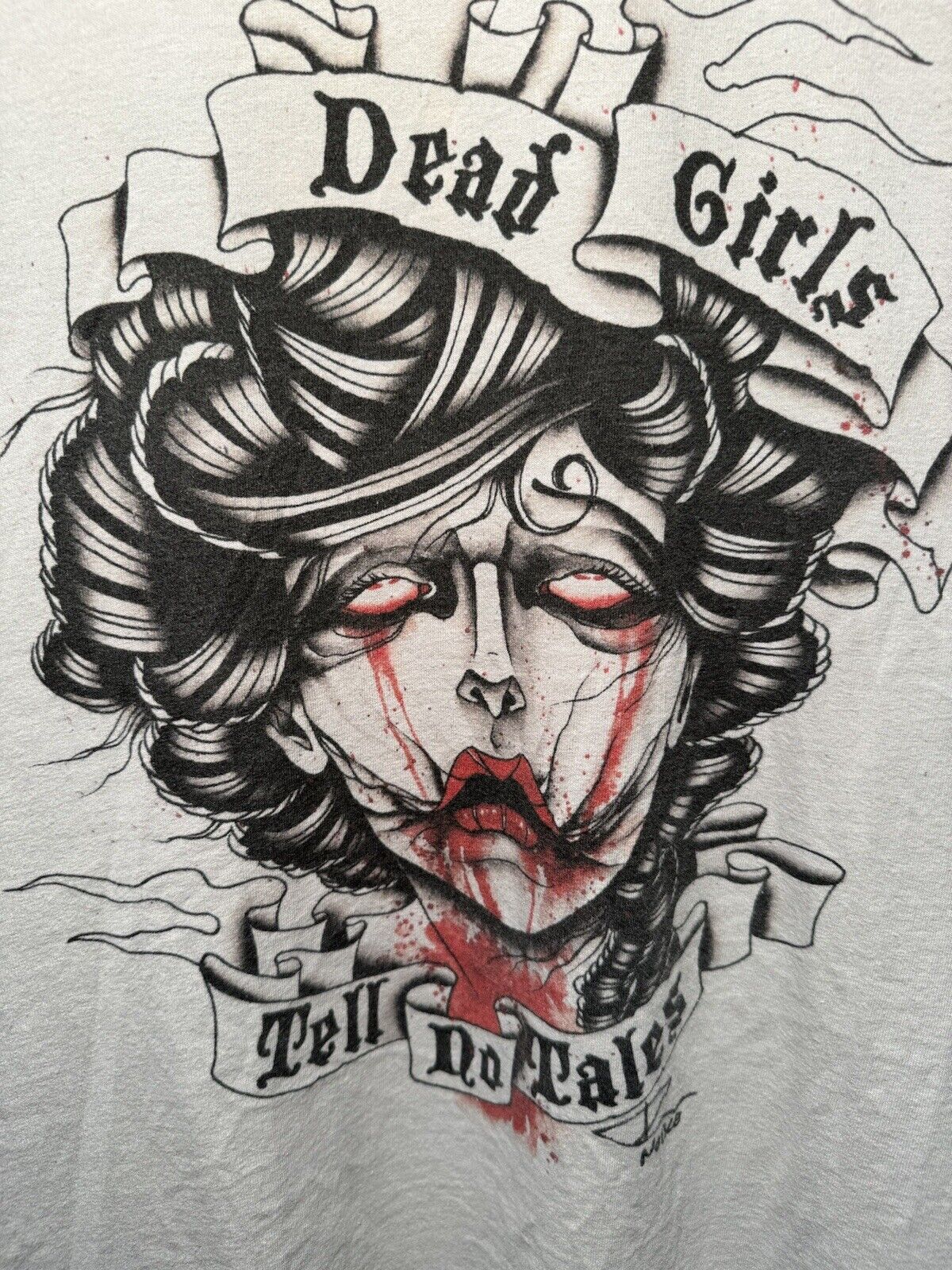 Vintage Dead Girls Tell No Tales T-Shirt Sz L Gray Horror Vulgar Graphic RARE 