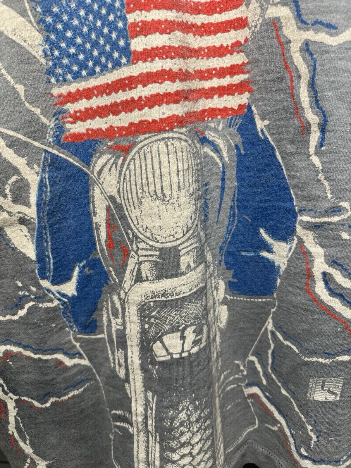 Vintage 1994 USA Biker Motorcycle Skull AOP Sz L Faded Fruit Of The Loom RARE