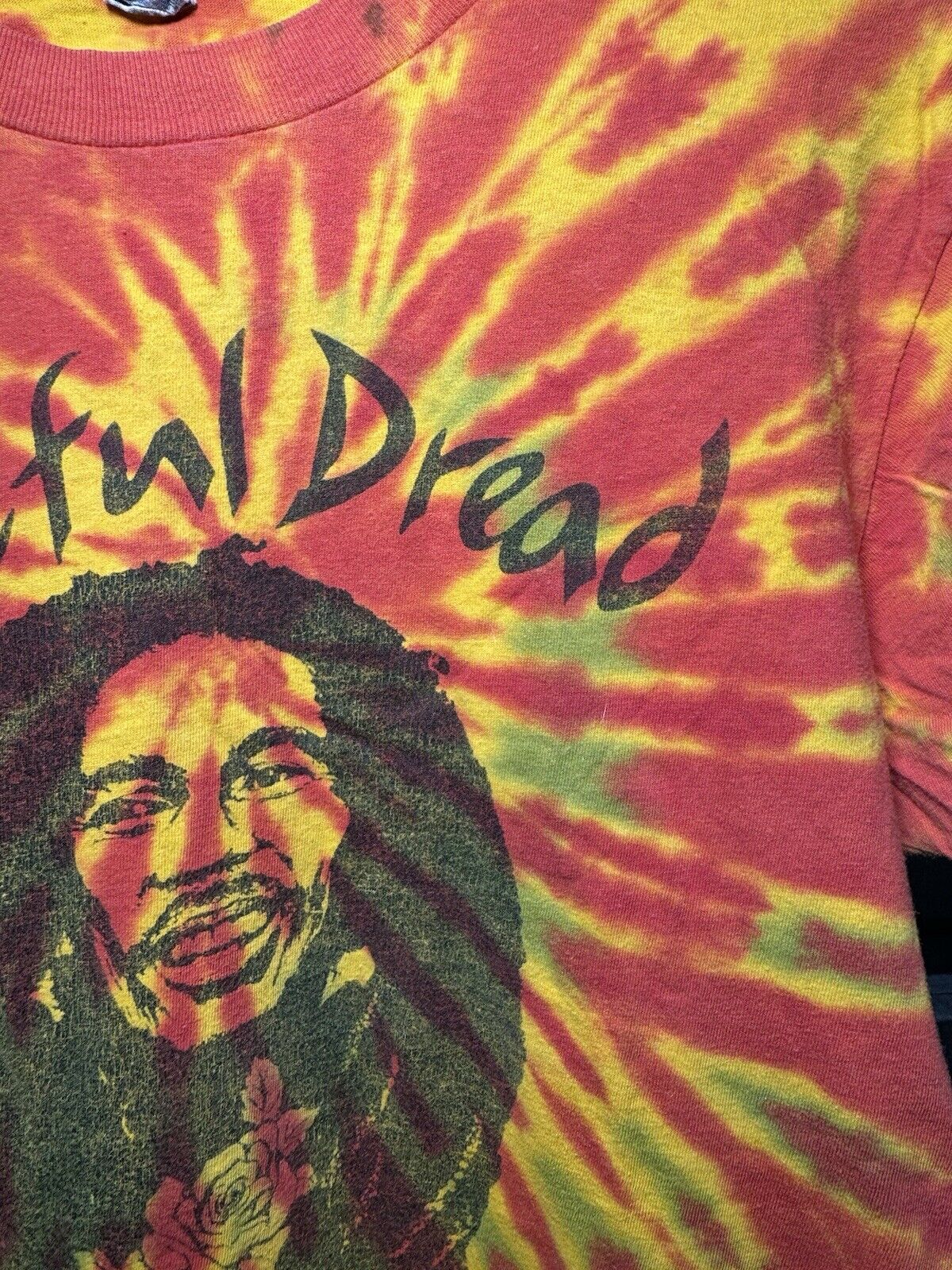 Vintage Grateful Dead Dread Bob Marley T-Shirt Sz L Tie Dye Band Music RARE 80s