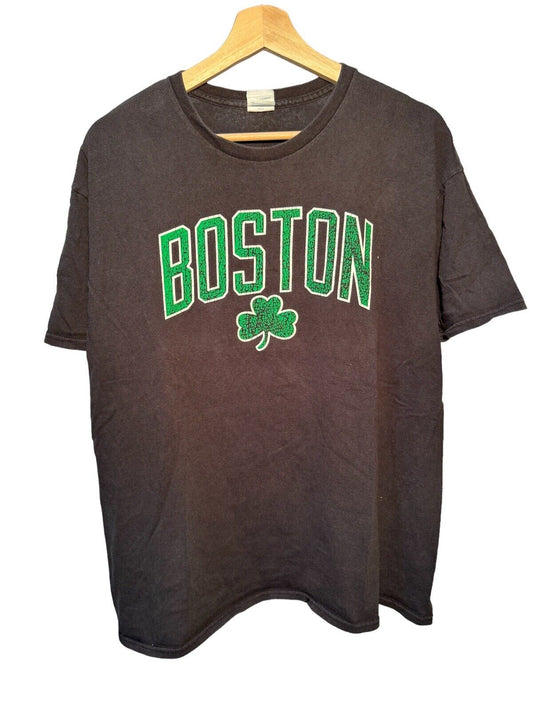 Vintage Boston T-Shirt Clover Graphic Black Tee Size L Pro Delta 