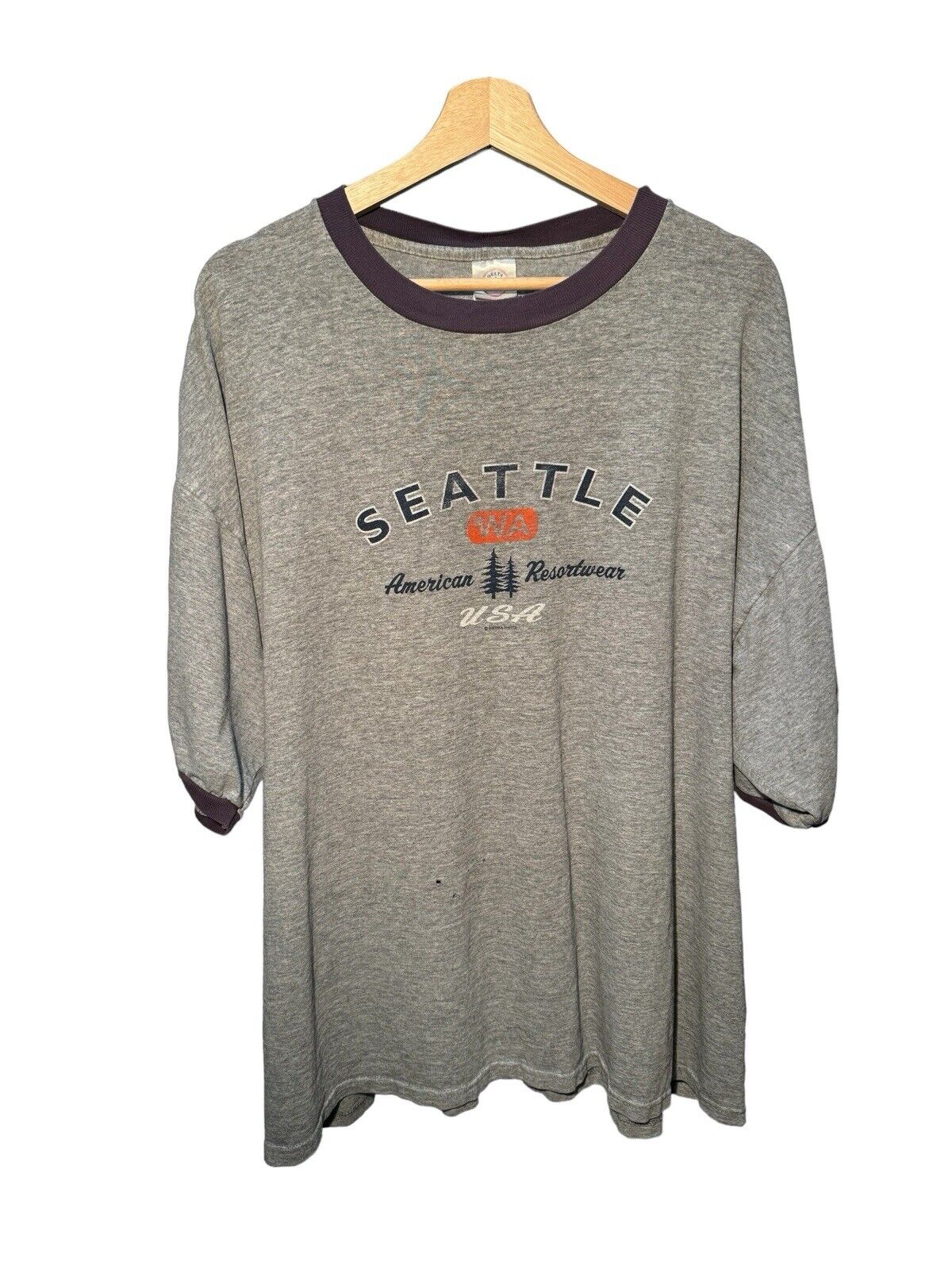 Vintage Seattle Washington USA Gray Ringer T-Shirt Sz XXL Delta Tag  