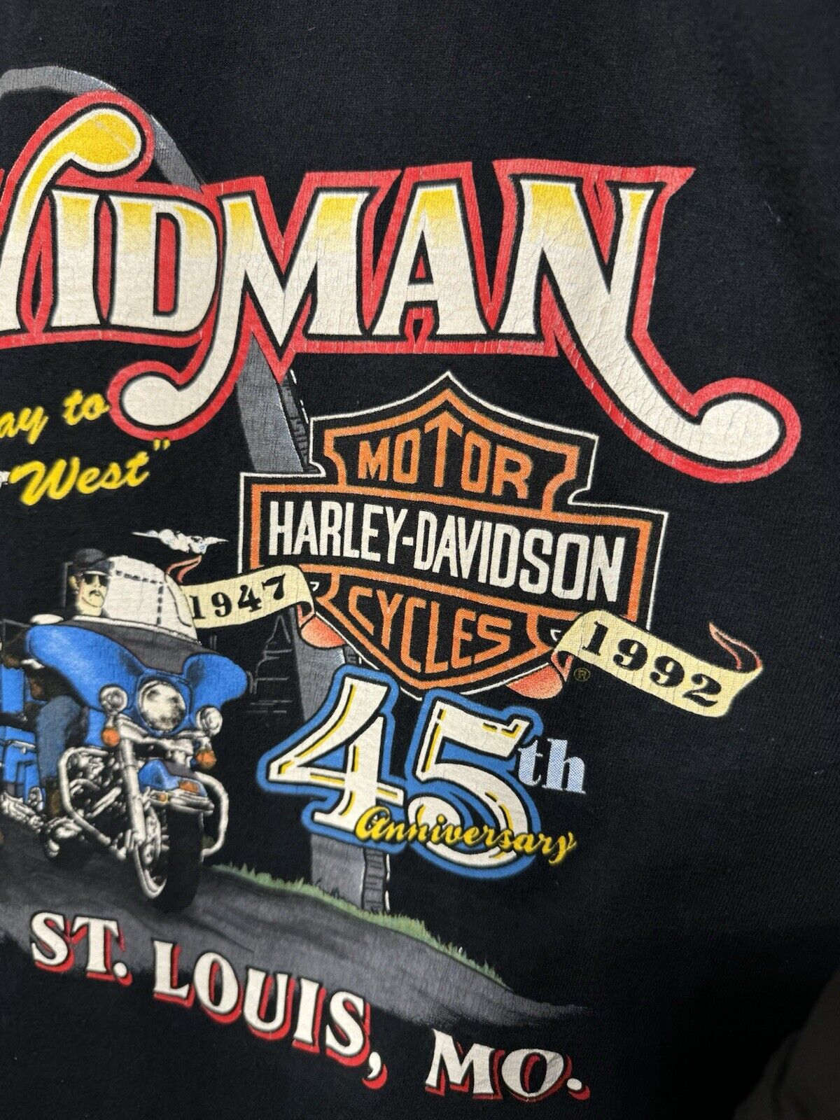 Vintage Harley Davidson 1992 St Louis MO T-Shirt Black Mens M Dbl Sided Rare 