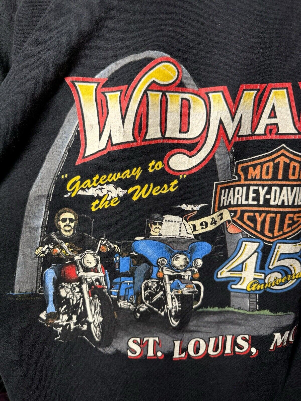 Vintage Harley Davidson 1992 St Louis MO T-Shirt Black Mens M Dbl Sided Rare 