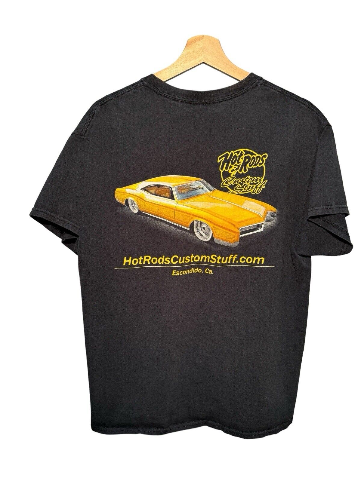 Vintage Hot Rod Custom Shop T-Shirt Sz L Black  Gildan Faded Double Sided 