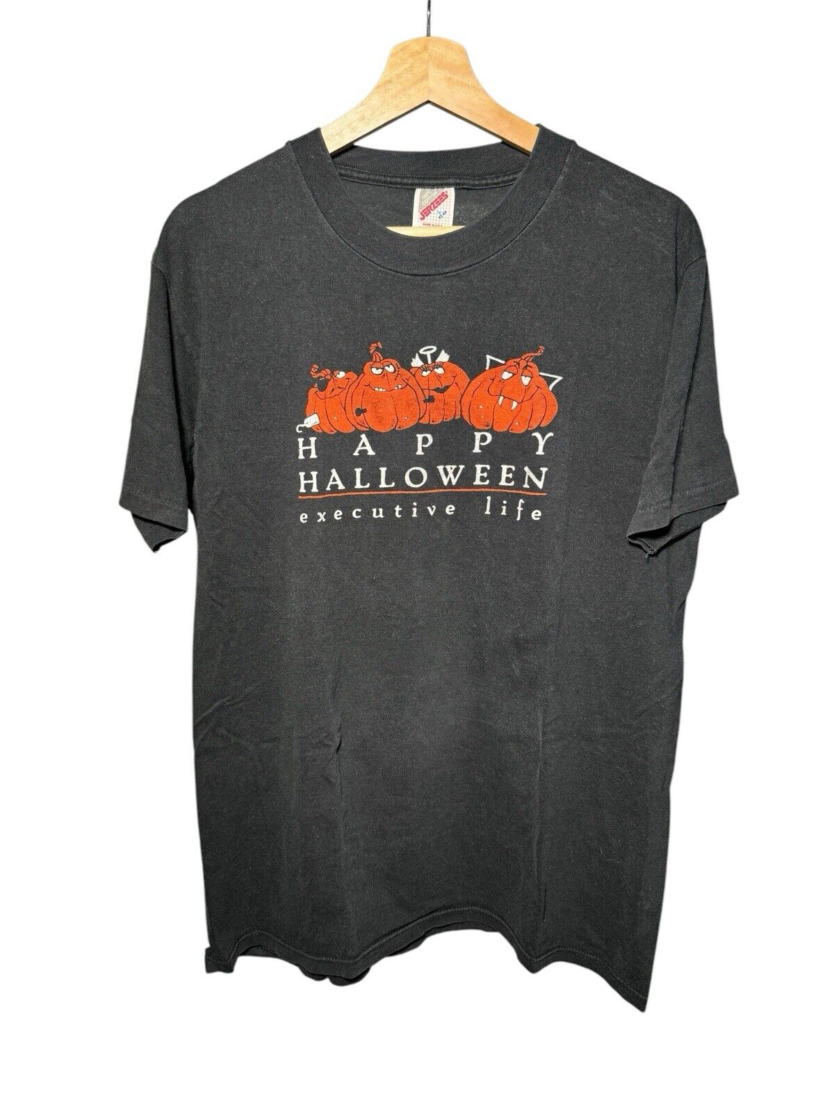 Vintage Jerzees Happy Halloween Executive Life T-Shirt Black Single Stitch Sz L