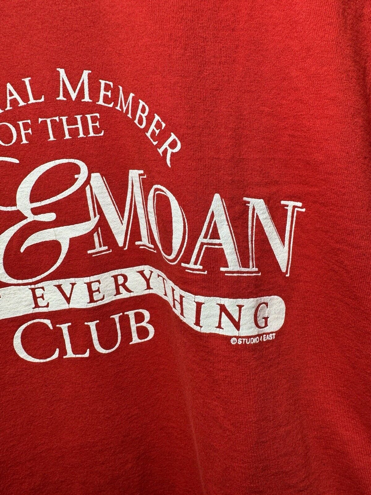 Vintage Piss & Moan About Everything Club Red T-Shirt L Funny Quotes 90s USA