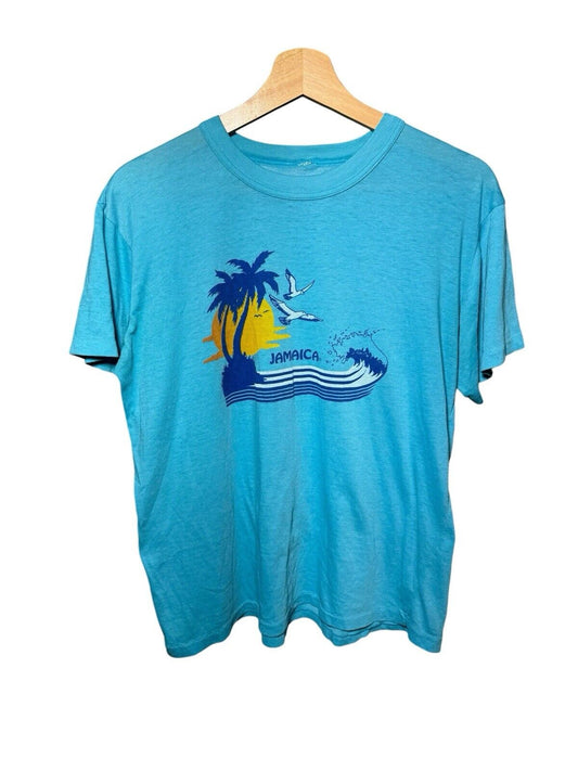 Vintage 80s 90s Jamaica T-Shirt Ocean Birds Nature Blue Sz M Single Stitch