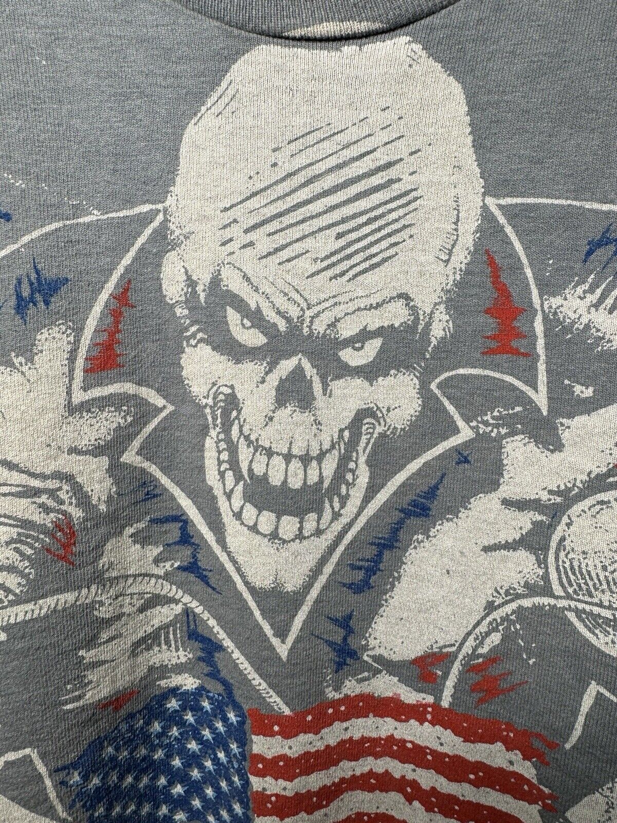 Vintage 1994 USA Biker Motorcycle Skull AOP Sz L Faded Fruit Of The Loom RARE